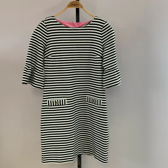 Lilly Pulitzer Alden Bell sleeve,, black and white striped dress size medium - Picture 1 of 8